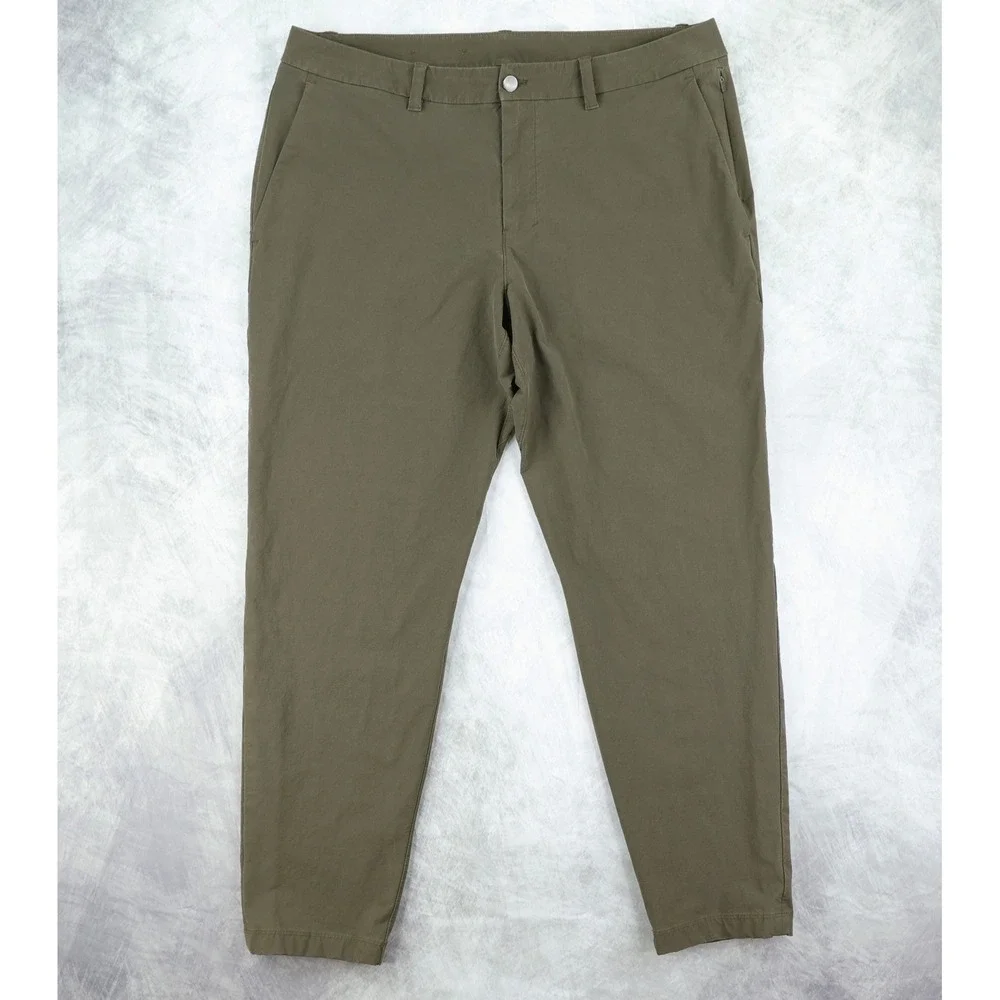 Lululemon ABC Slim-Fit Trouser Stretch Cotton VersaTwill Mens 36 Olive Green